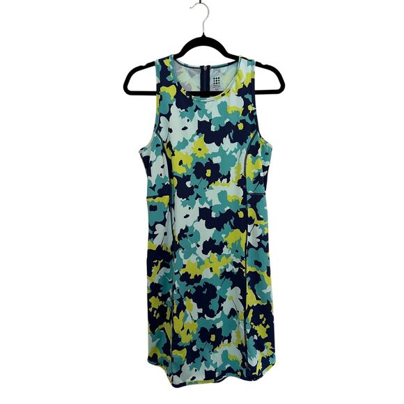 Title Nine Floral Athletic Dress Blue Green Yellow Sleeveless Zip Back Pockets - Picture 3 of 12
